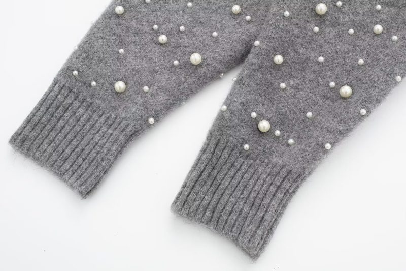 Gray Heavy Beads Cardigan - Winter Slimming Sweater - Image 9