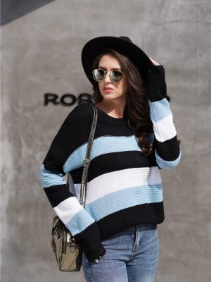 Color Splicing Office Pullover | Oversized Loose Sweater