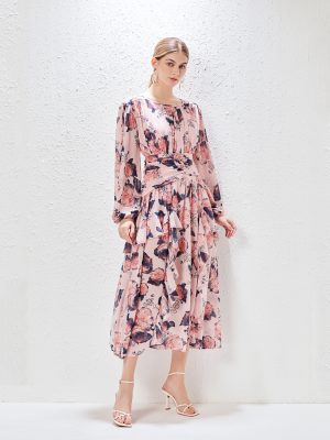 Ruffled Printed Maxi Dress | Feminine Lantern Sleeve