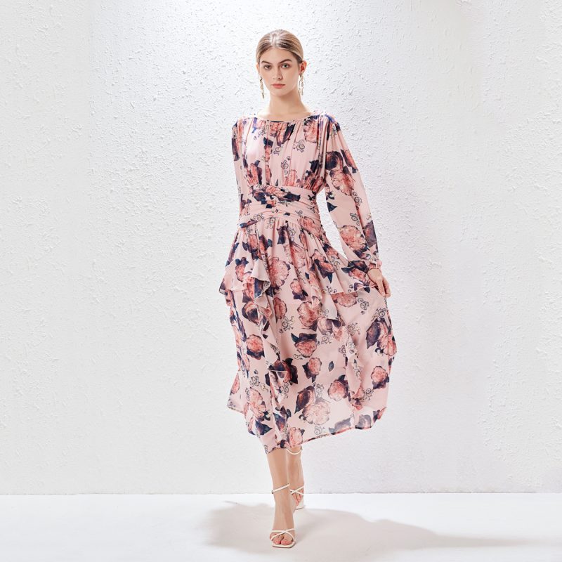 Ruffled Printed Maxi Dress | Feminine Lantern Sleeve - Image 2