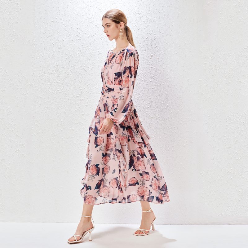 Ruffled Printed Maxi Dress | Feminine Lantern Sleeve - Image 4