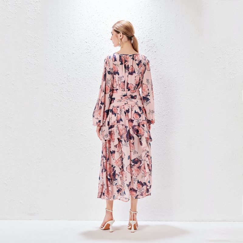 Ruffled Printed Maxi Dress | Feminine Lantern Sleeve - Image 5