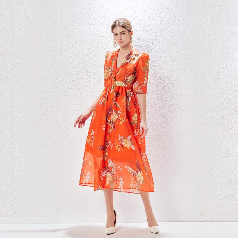 Summer Printed Blazer Collar Midi Dress | Single-Breasted - Image 2