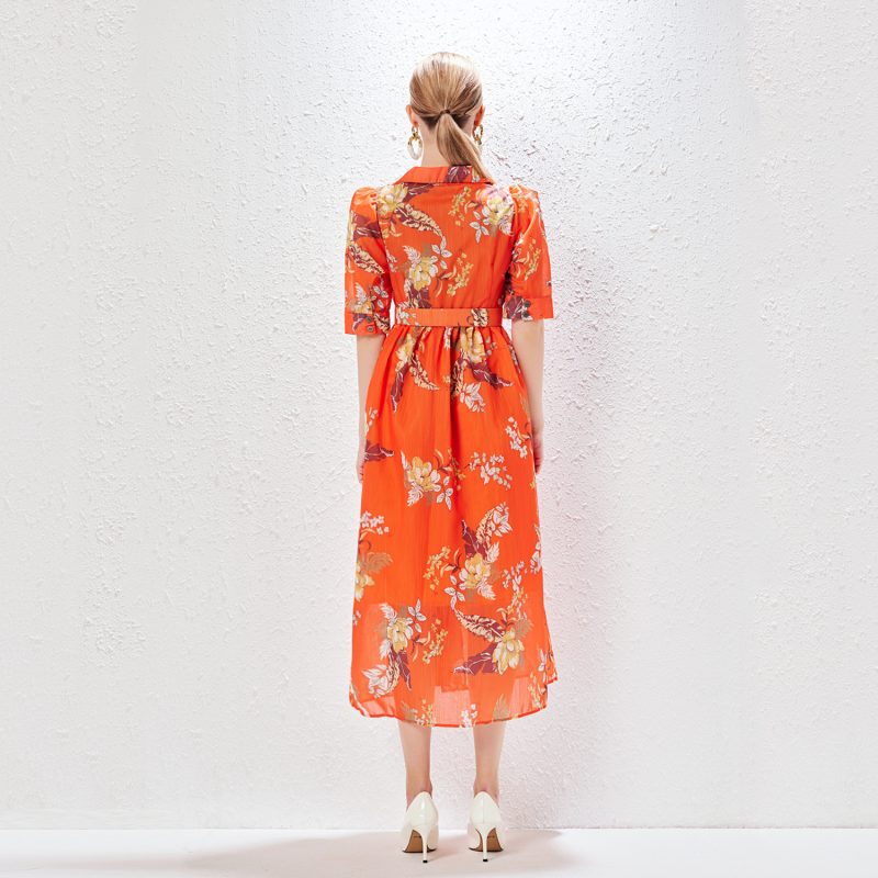 Summer Printed Blazer Collar Midi Dress | Single-Breasted - Image 4