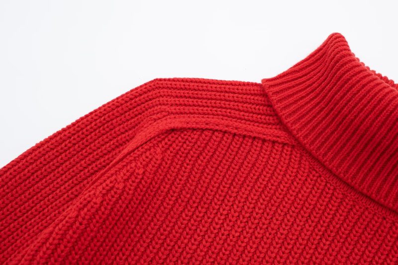 Red Stand Collar Split Sweater - Autumn/Winter Chic - Image 5