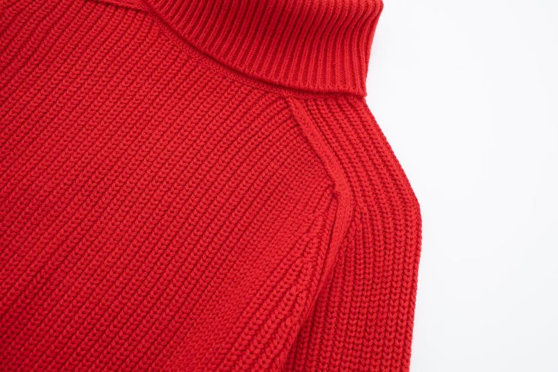 Red Stand Collar Split Sweater - Autumn/Winter Chic - Image 6
