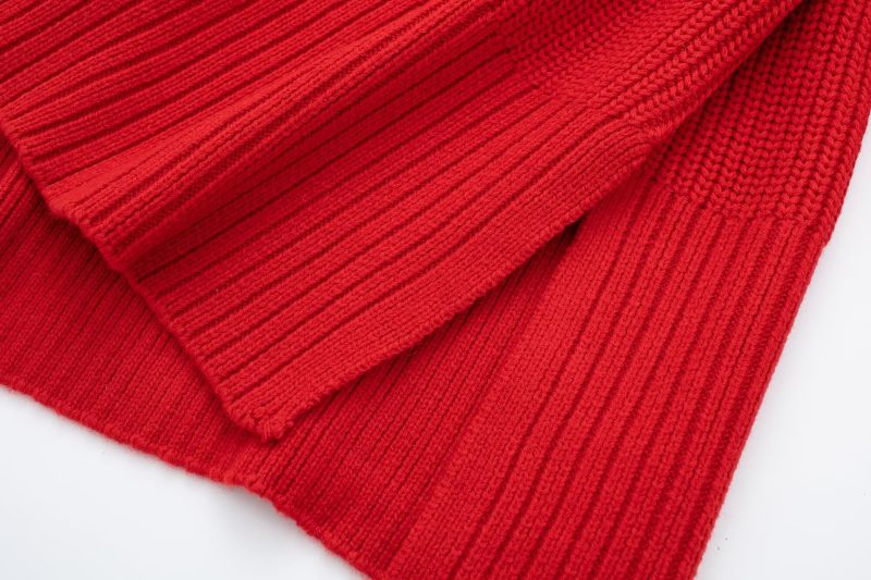 Red Stand Collar Split Sweater - Autumn/Winter Chic - Image 8