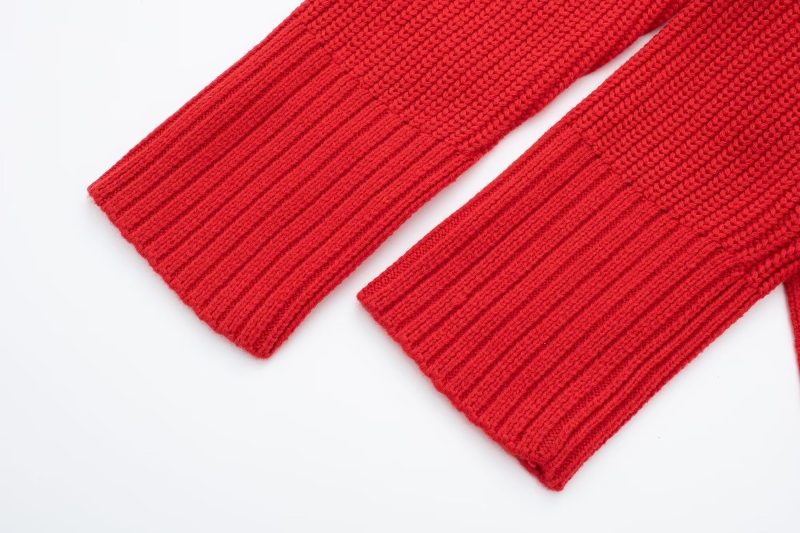 Red Stand Collar Split Sweater - Autumn/Winter Chic - Image 9