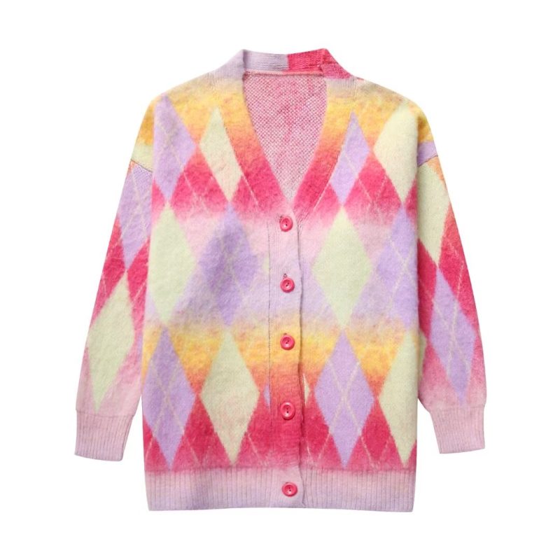Sweet V-Neck Diamond Sweater Coat - Image 2