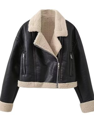 Sexy Collared Fur Coat Women’s Winter Faux Leather Jacket