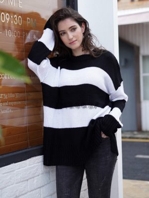 Autumn Arrival round Neck Striped Sweater