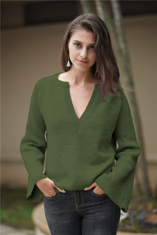 Autumn Solid Color Women Office V-neck Plus Size Loose Sweater - Image 7