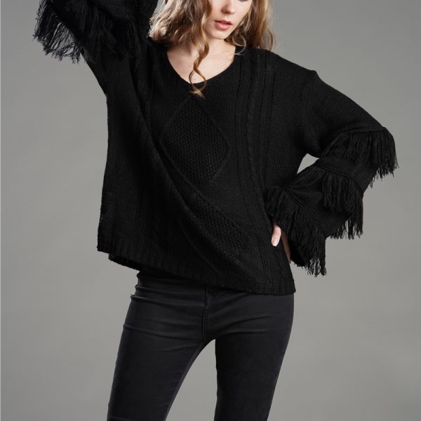 Pullover Women Tassel Office Solid Color Winter Autumn Sweater - Image 4