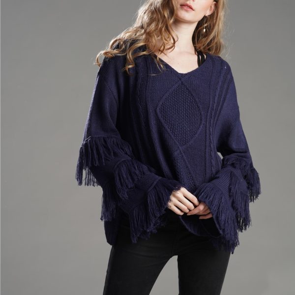 Pullover Women Tassel Office Solid Color Winter Autumn Sweater - Image 6