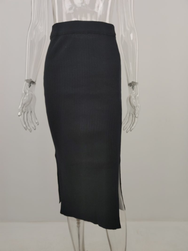 Spring Summer Pencil Skirt Slim Fit Office Midi Skirt Solid Color Split Midi Skirt - Image 5