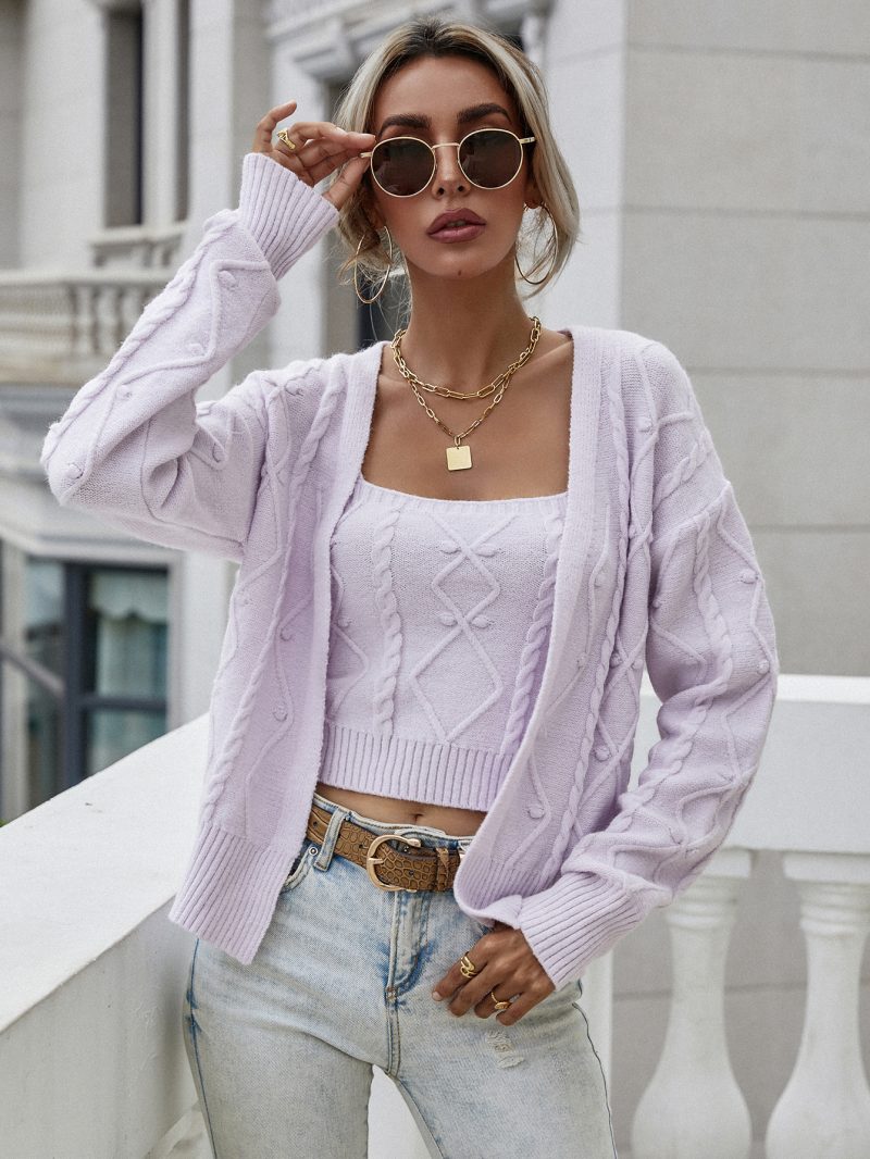 New Twisted String Woven Knitted Cardigan Set | Women's Coat - Image 2