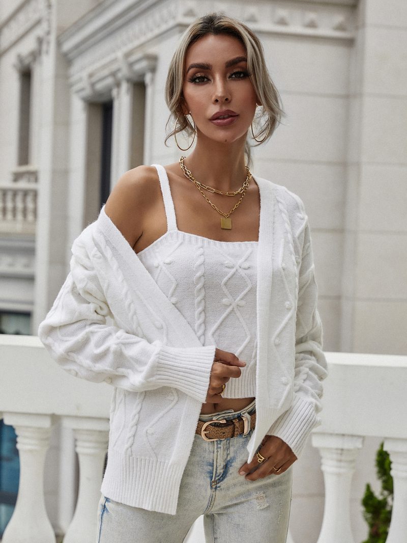 New Twisted String Woven Knitted Cardigan Set | Women's Coat - Image 4