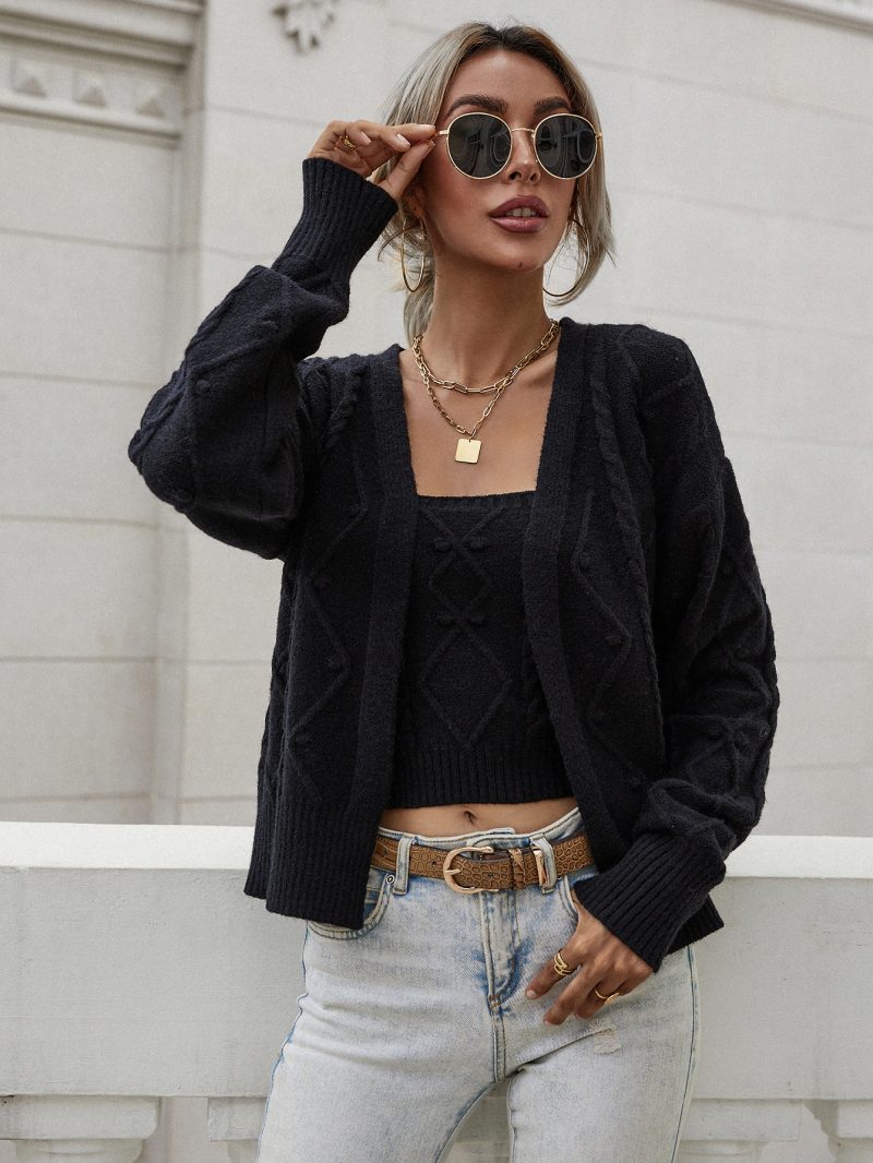 New Twisted String Woven Knitted Cardigan Set | Women's Coat - Image 5