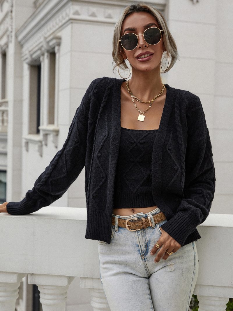 New Twisted String Woven Knitted Cardigan Set | Women's Coat - Image 6