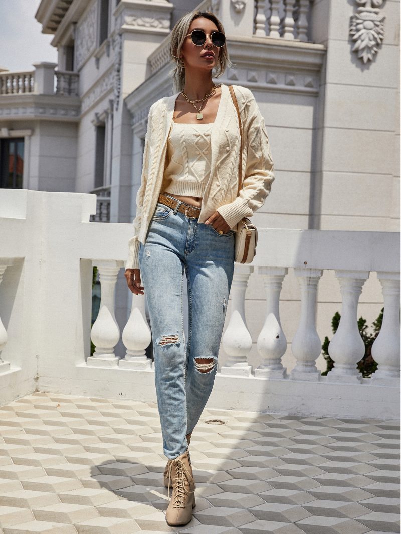 New Twisted String Woven Knitted Cardigan Set | Women's Coat - Image 8