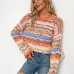 New Rainbow Round Neck Striped Sweater | Stitching Knitwear - Image 3