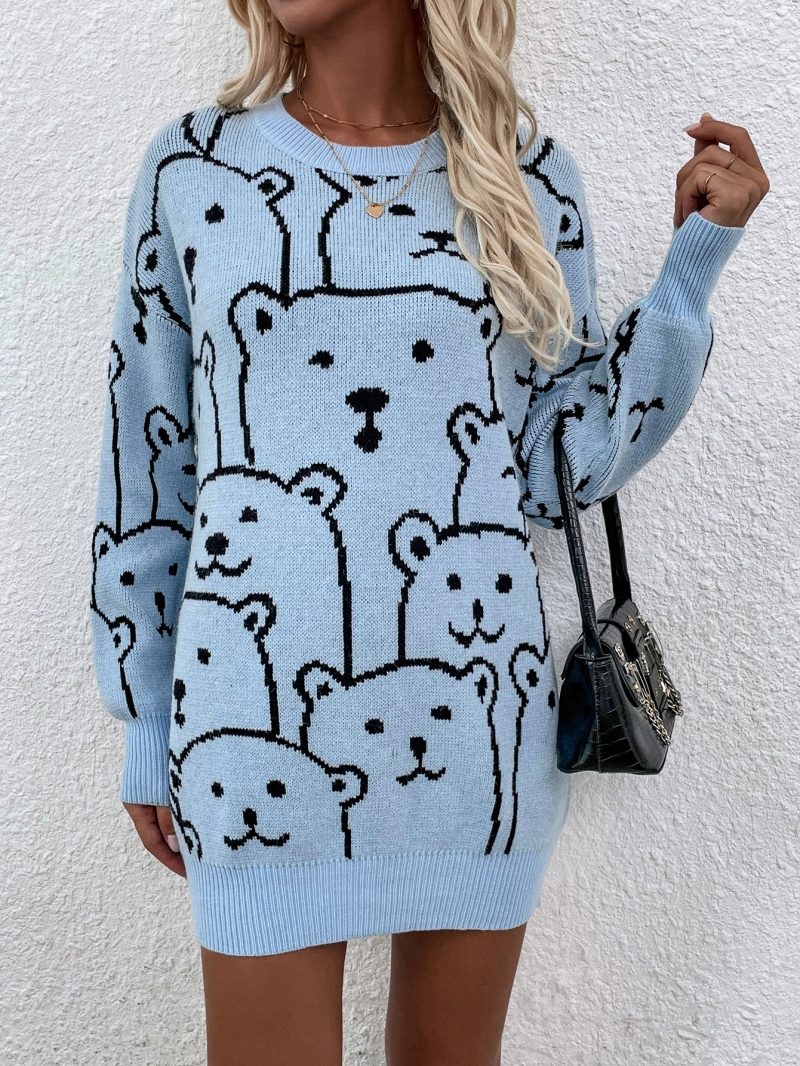 Winter Printed Round Neck Animal Plus Size Knitwear Pullover - Image 2