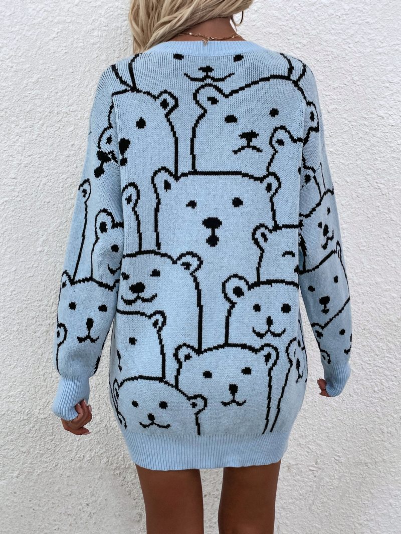 Winter Printed Round Neck Animal Plus Size Knitwear Pullover - Image 3