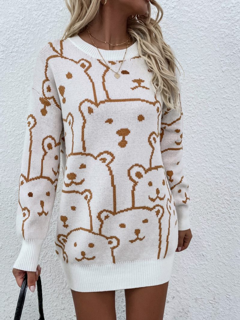 Winter Printed Round Neck Animal Plus Size Knitwear Pullover - Image 5