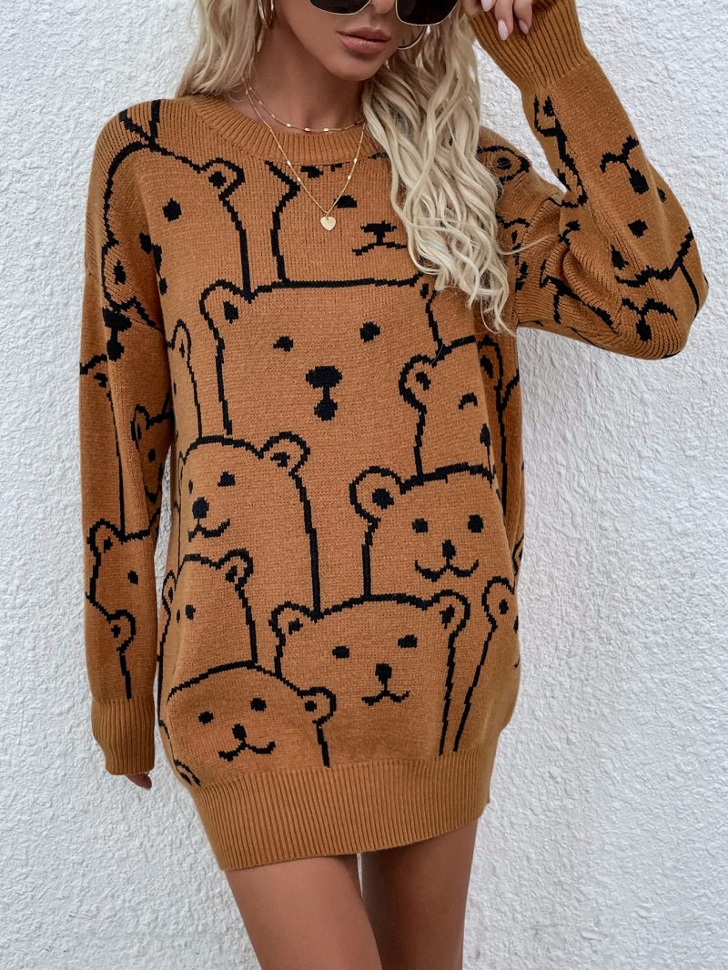 Winter Printed Round Neck Animal Plus Size Knitwear Pullover - Image 6
