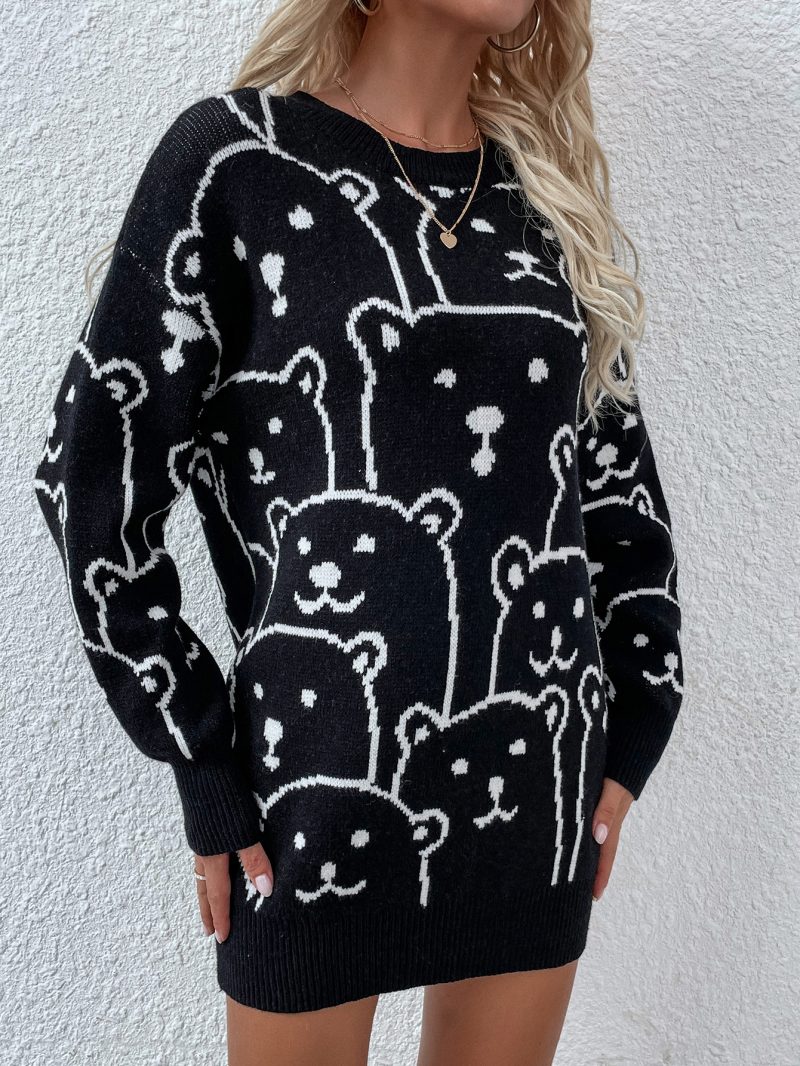 Winter Printed Round Neck Animal Plus Size Knitwear Pullover - Image 8