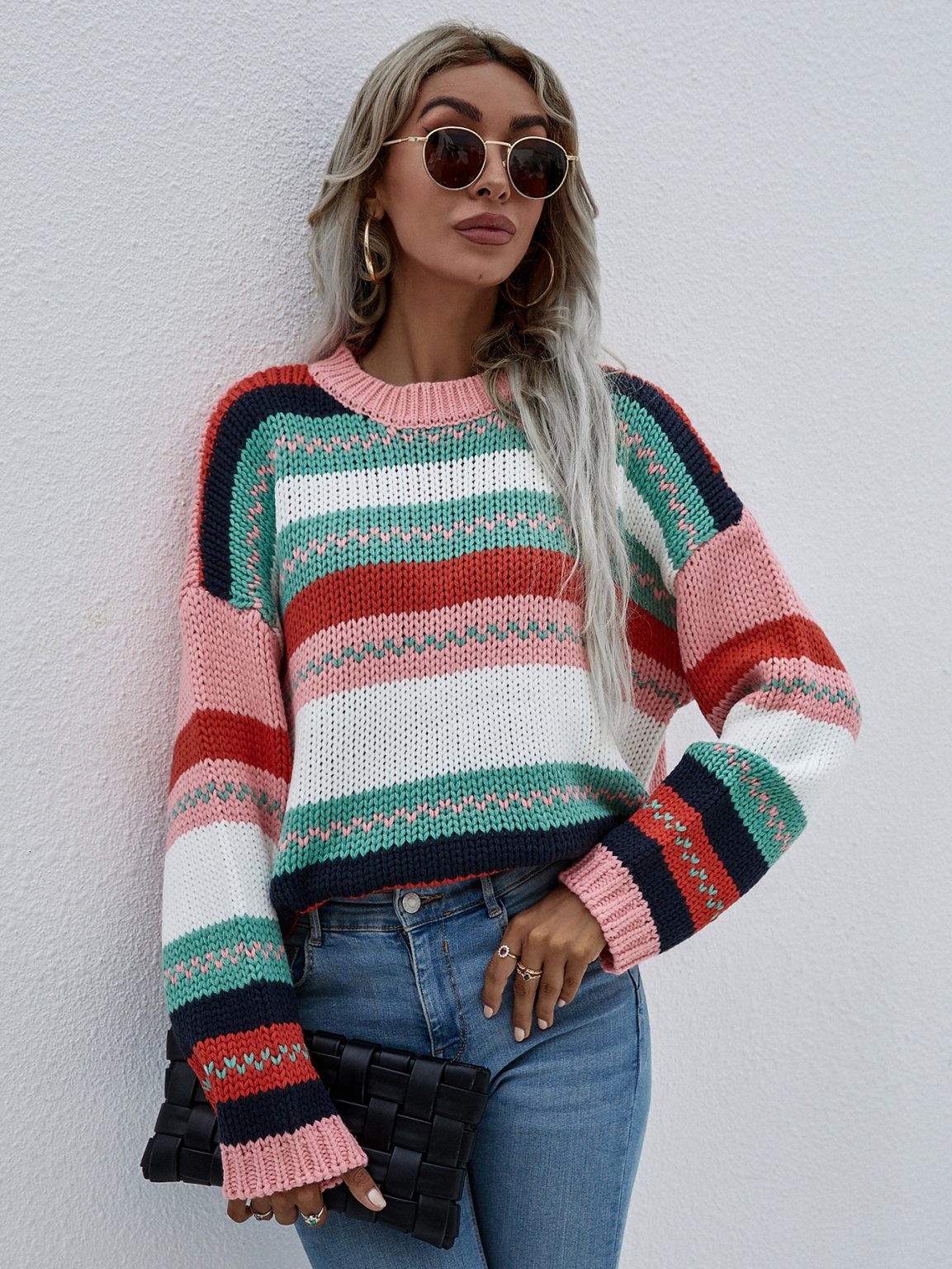 Autumn New Rainbow Color Loose Knitwear Pullover for Women - Image 3