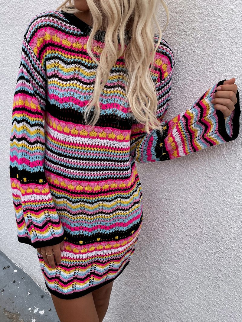Chevron Chic: Loose Fit Long Sleeve Jersey Top for Casual Style in Spring/Fall - Image 6