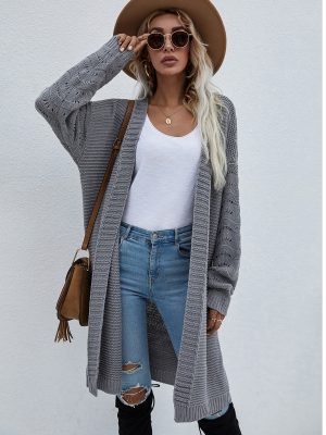 Autumn Long Solid Color Knitted Cardigan | Women’s Sweater