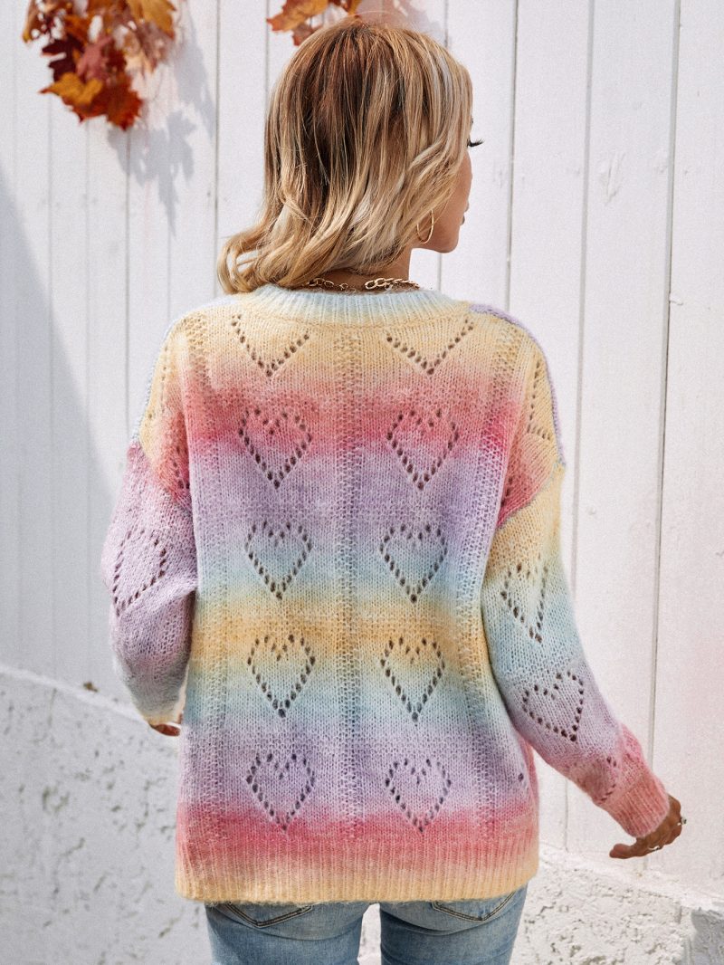 Printed Rainbow V-neck Knitwear Pullover | Women's Sweater - Image 2
