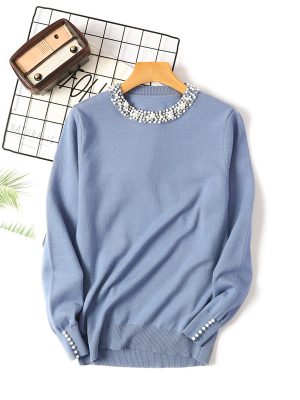 Beaded Round Neck Pullover: Winter Elegance