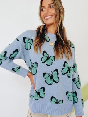 Butterfly Print Plus Size Sweater