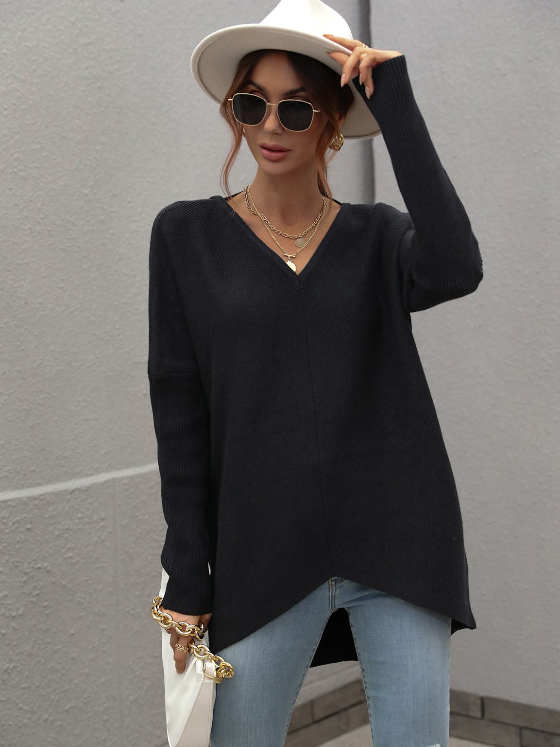 Office Solid Color Knit Sweater - Image 3