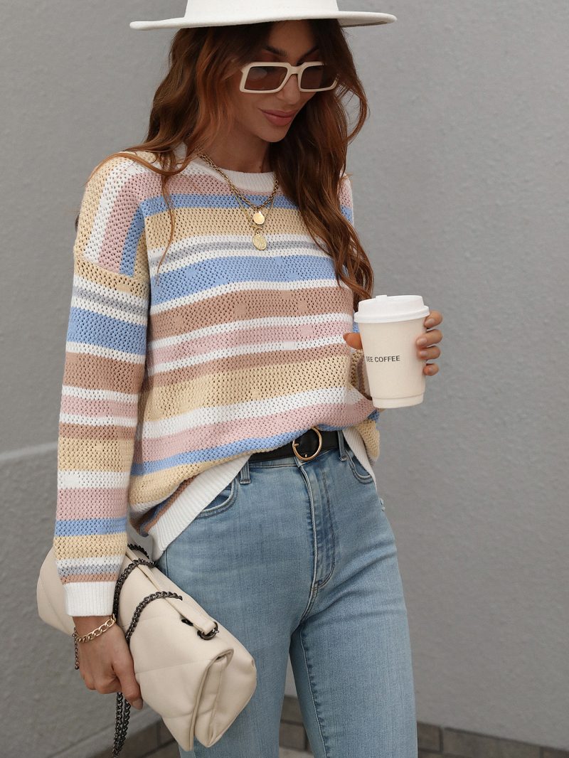 Office Round Neck Stripe Sweater - Image 3