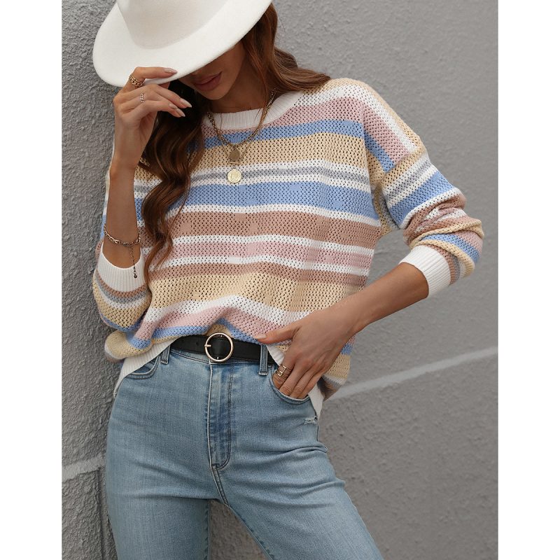 Office Round Neck Stripe Sweater - Image 4