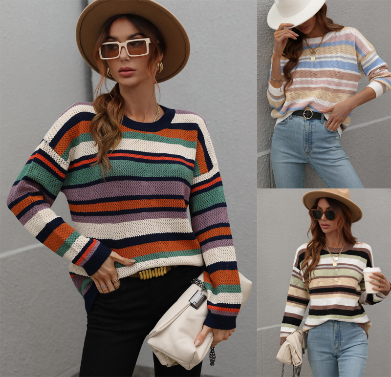 Office Round Neck Stripe Sweater - Image 6