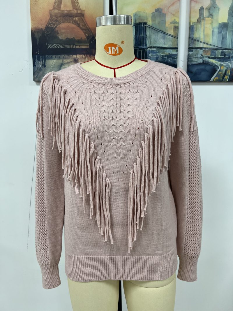 Loose Solid Color Tassel Sweater | Women's Pullover - Image 7