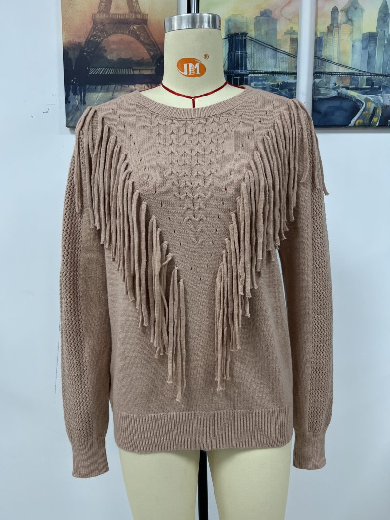 Loose Solid Color Tassel Sweater | Women's Pullover - Image 8