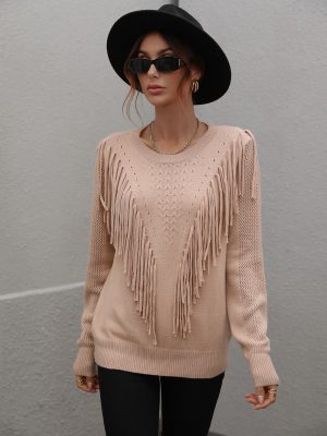 Loose Solid Color Tassel Sweater | Women’s Pullover