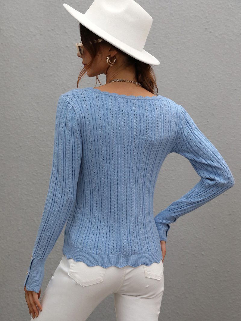 Buttoned Knitwear Pullover | Autumn Winter Solid Color - Image 2
