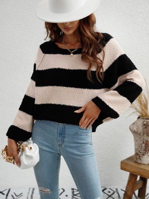 Color Striped Stitching Sweater