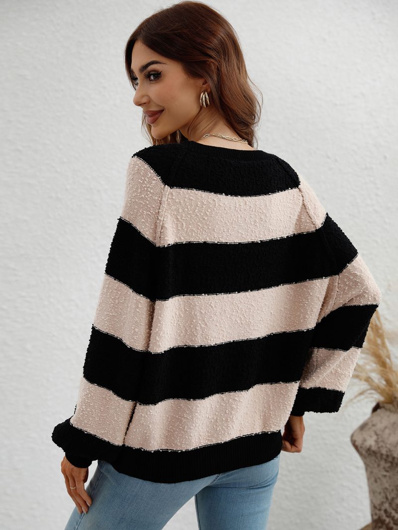 Color Striped Stitching Sweater - Image 2