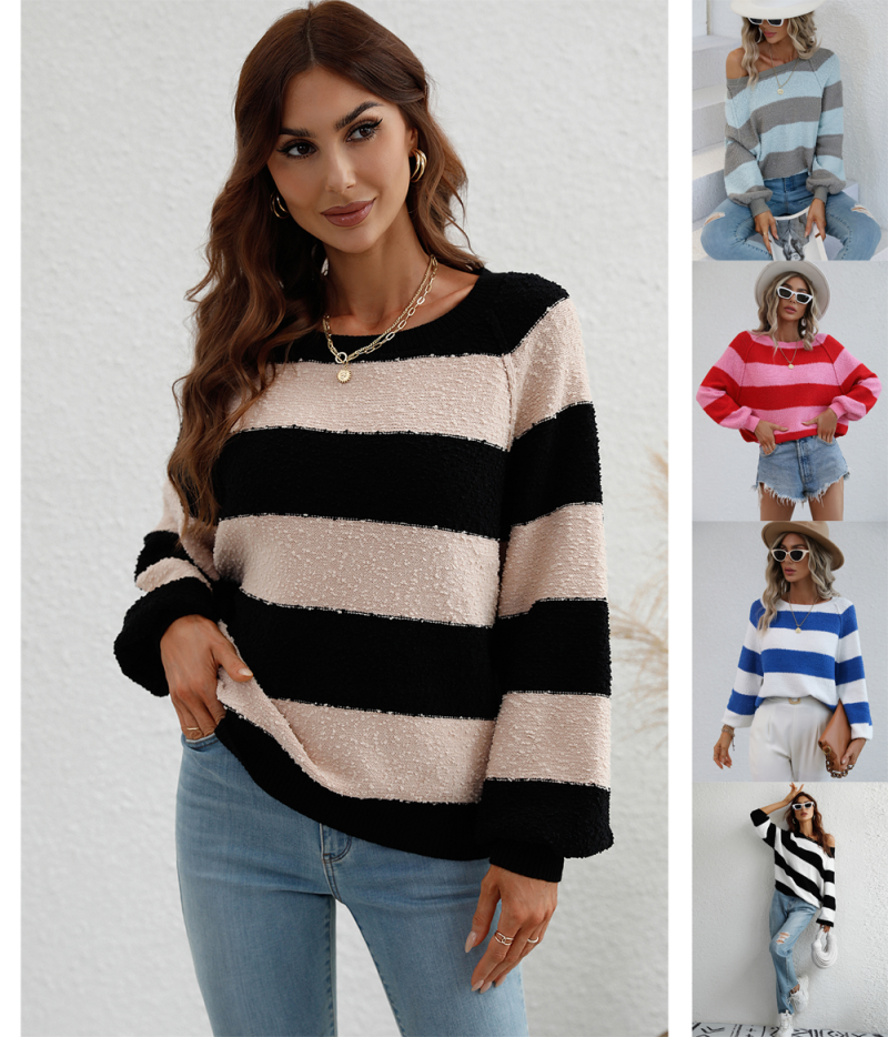 Color Striped Stitching Sweater - Image 6