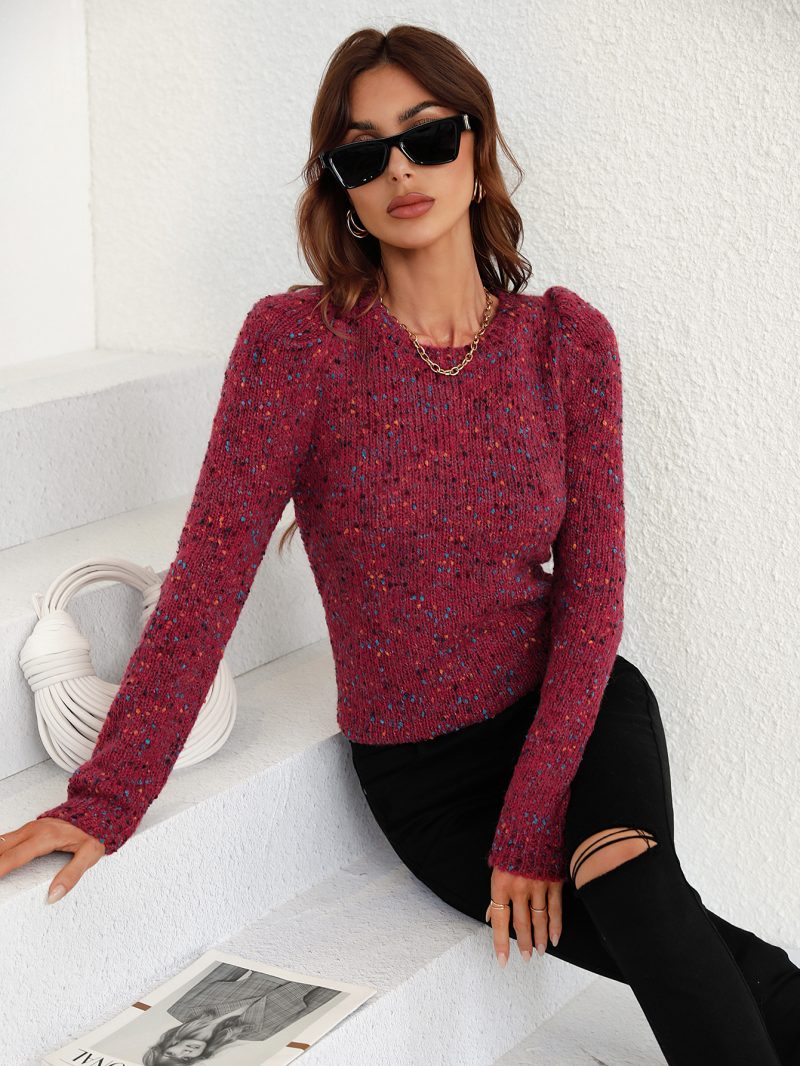 Office Solid Color NEPs Yarn Sweater - Image 3