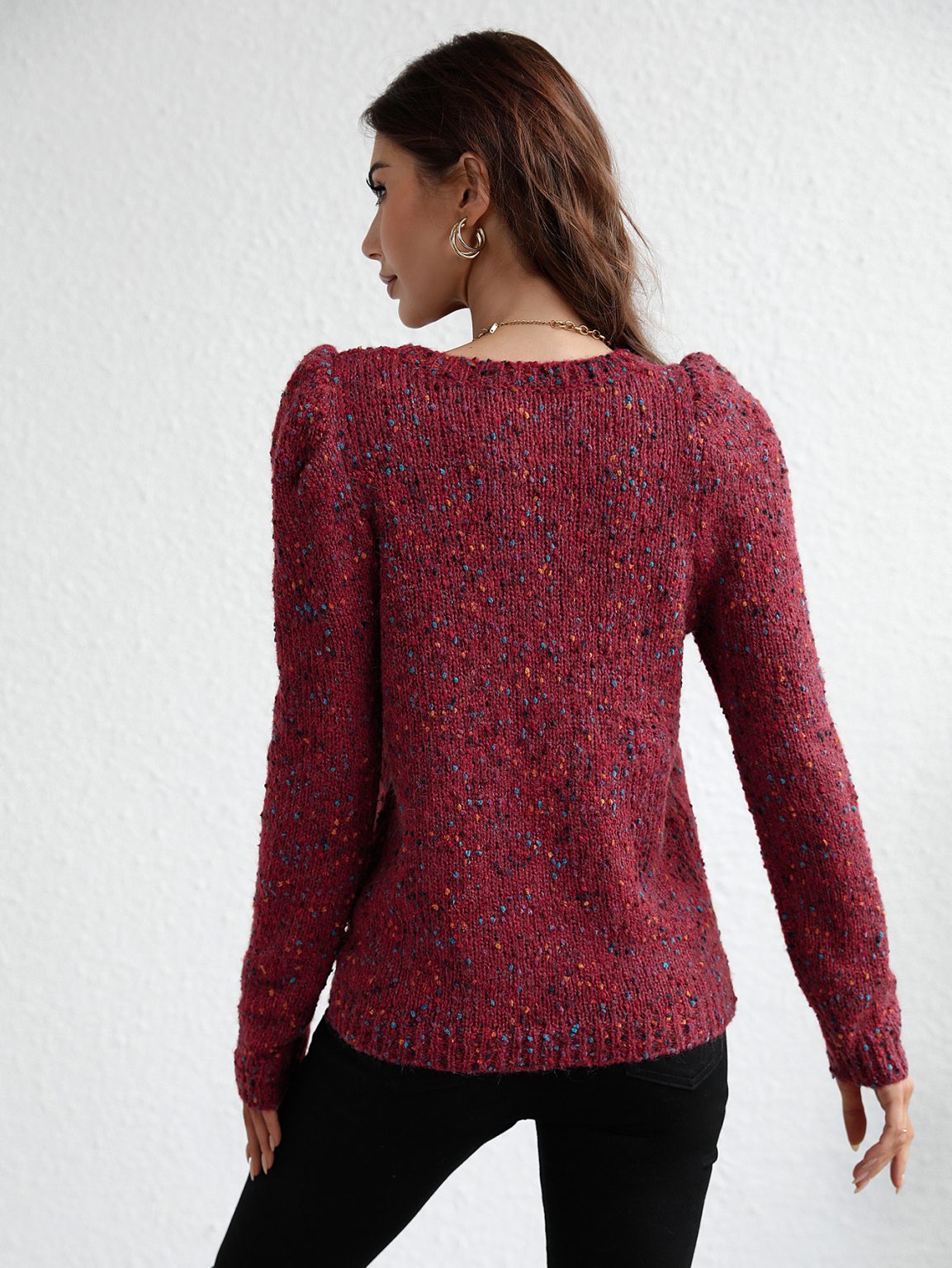 Office Solid Color NEPs Yarn Sweater - Image 4