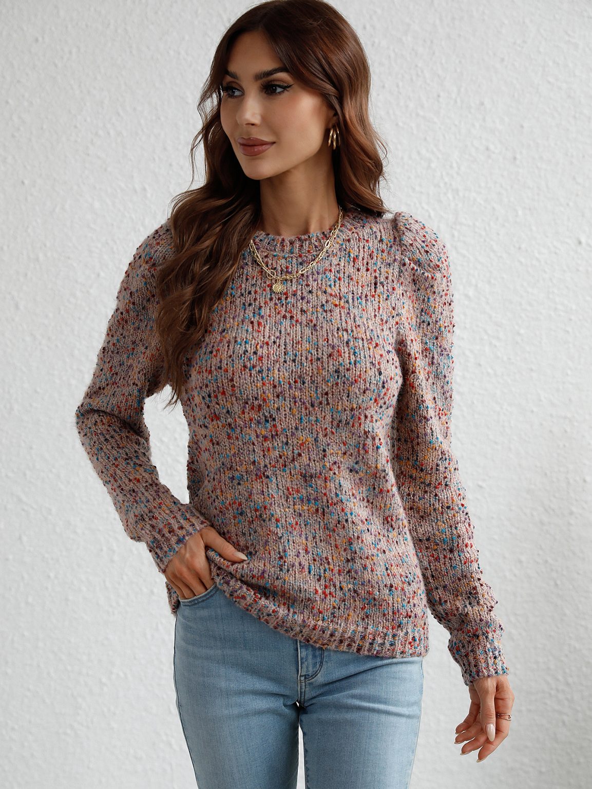 Office Solid Color NEPs Yarn Sweater - Image 5